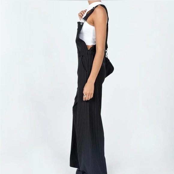 Princess Polly Hayden Black  White Pinstripe Print Wide Leg Overalls Size 12 - Picture 14 of 15